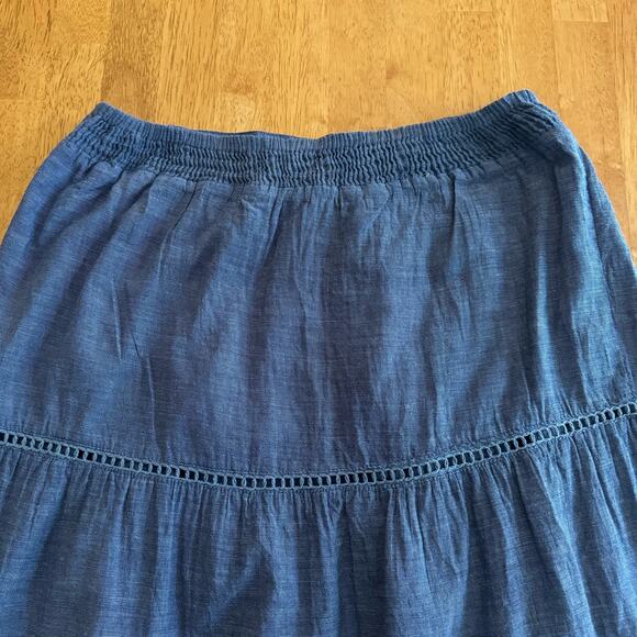 Blue Tiered Cottage Core A Line Skirt Size Petite Small Peasant Boho Cowgirl - Picture 7 of 9